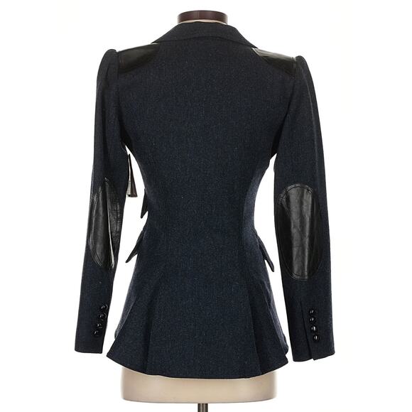 NWT Smythe Pouf Sleeve Equestrian Jacket Blazer Navy Wool Leather Patches Size 2 - Picture 3 of 8